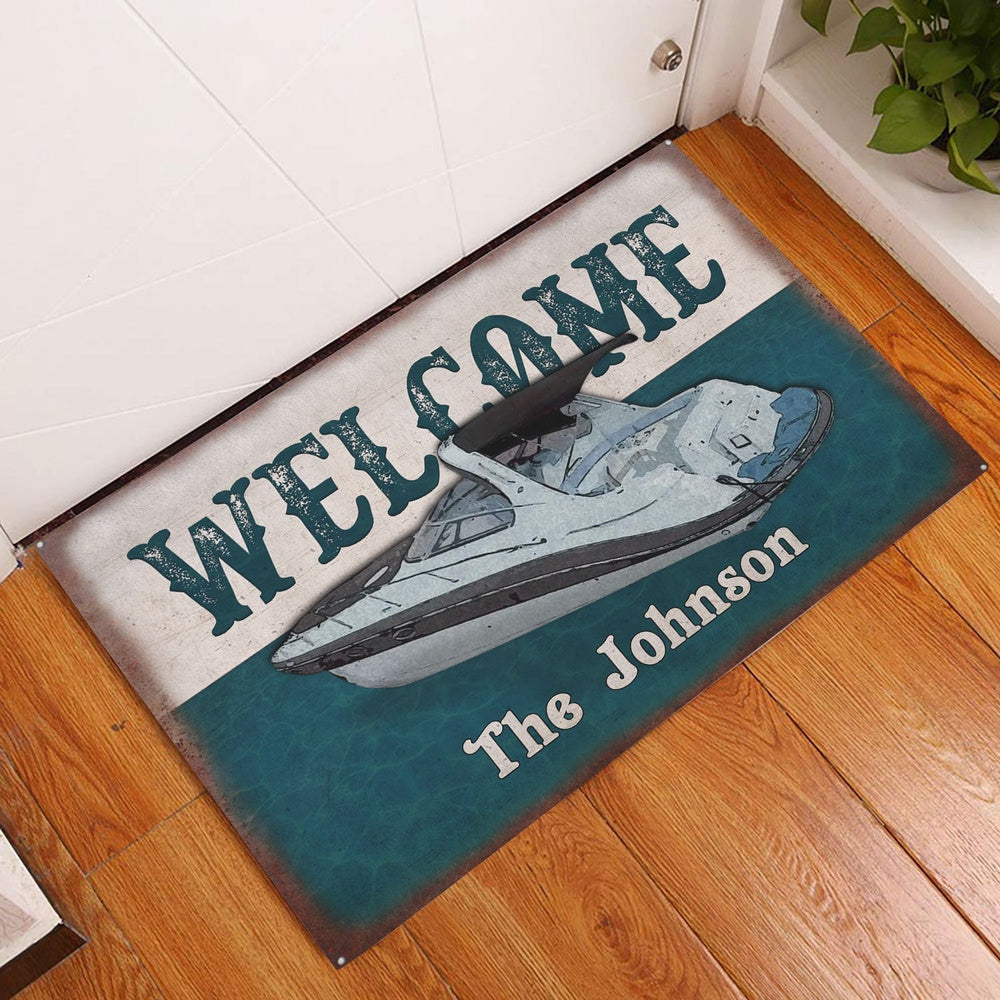 Personalized Pontoon Welcome Doormat, Cruise Ship Pontoons Lake House Boat Welcome Doormat, Custom Name Pets Home Decor Door Mat