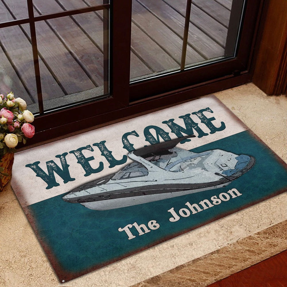 Personalized Pontoon Welcome Doormat, Cruise Ship Pontoons Lake House Boat Welcome Doormat, Custom Name Pets Home Decor Door Mat
