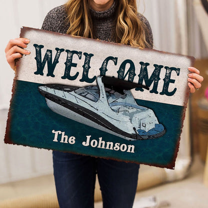 Personalized Pontoon Welcome Doormat, Cruise Ship Pontoons Lake House Boat Welcome Doormat, Custom Name Pets Home Decor Door Mat