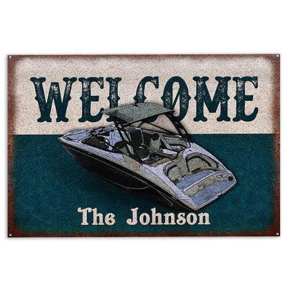 Personalized Pontoon Welcome Doormat, Jet Boats Pontoons Lake House Boat Welcome Doormat, Custom Name Pets Home Decor Door Mat
