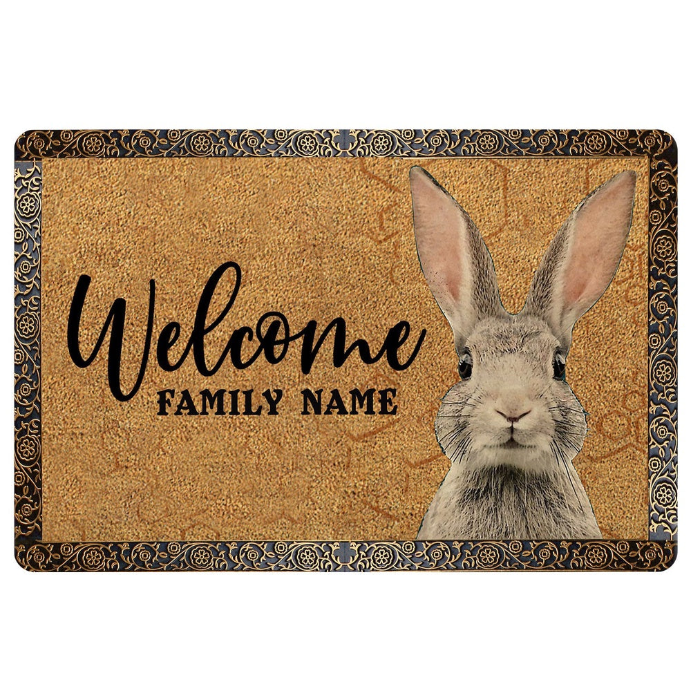 Personalized Rabbit Welcome Doormat, funny rabbit pet lover gift idea brown Welcome Doormat, Custom Name Pets Home Decor Door Mat