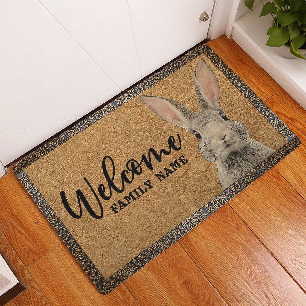Personalized Rabbit Welcome Doormat, funny rabbit pet lover gift idea brown Welcome Doormat, Custom Name Pets Home Decor Door Mat