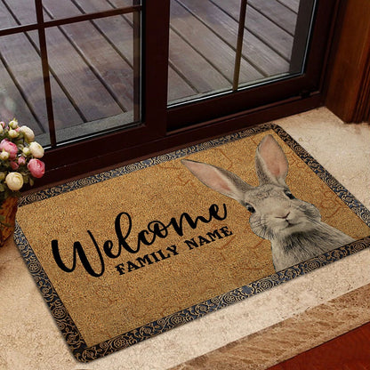 Personalized Rabbit Welcome Doormat, funny rabbit pet lover gift idea brown Welcome Doormat, Custom Name Pets Home Decor Door Mat