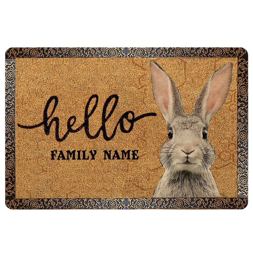 Personalized Rabbit Welcome Doormat, rabbit bunny pet lover gift idea brown Welcome Doormat, Custom Name Pets Home Decor Door Mat