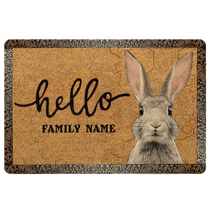 Personalized Rabbit Welcome Doormat, rabbit bunny pet lover gift idea brown Welcome Doormat, Custom Name Pets Home Decor Door Mat