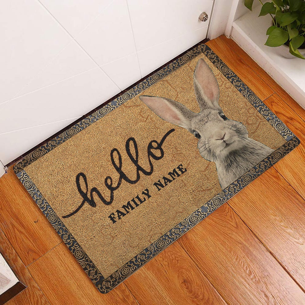 Personalized Rabbit Welcome Doormat, rabbit bunny pet lover gift idea brown Welcome Doormat, Custom Name Pets Home Decor Door Mat