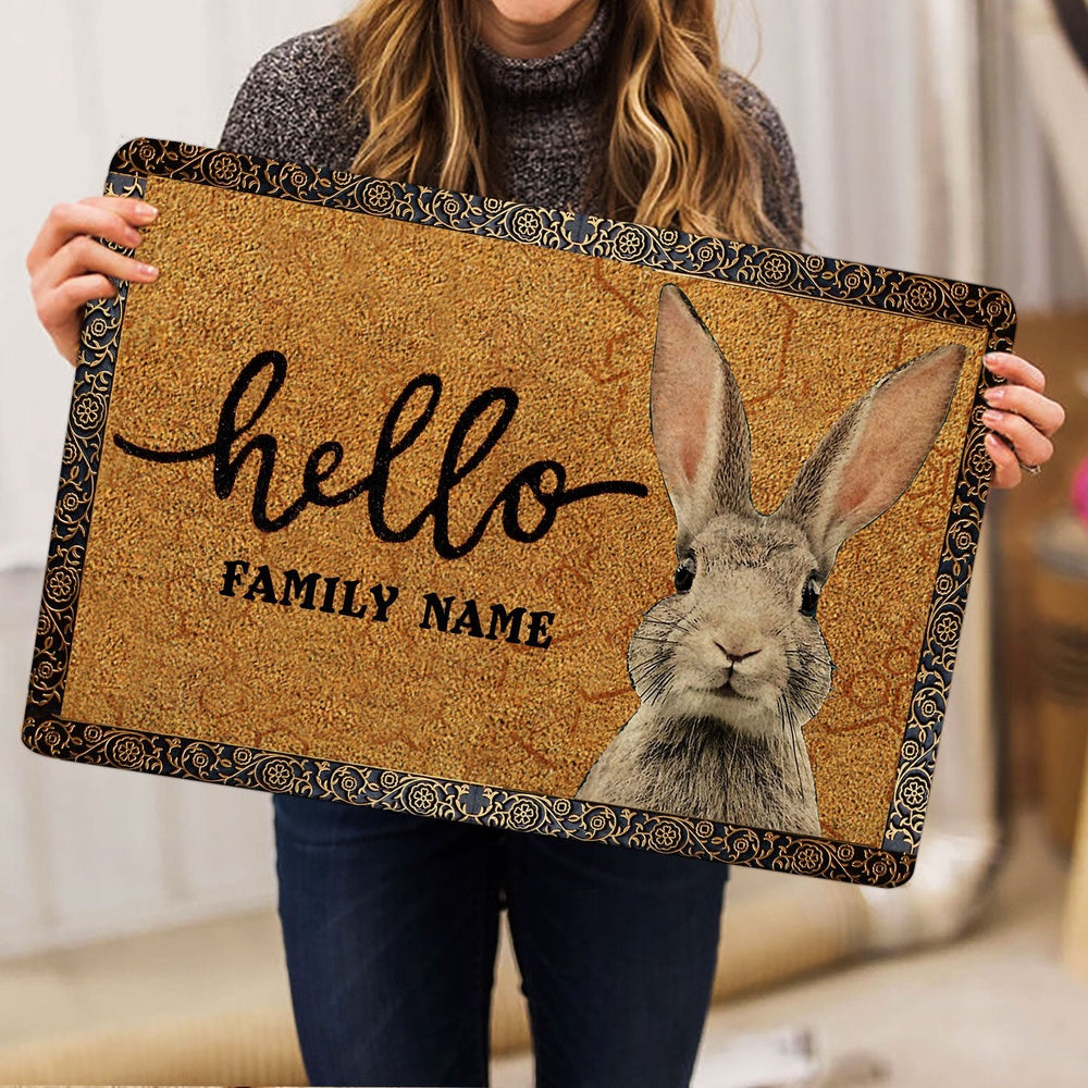 Personalized Rabbit Welcome Doormat, rabbit bunny pet lover gift idea brown Welcome Doormat, Custom Name Pets Home Decor Door Mat