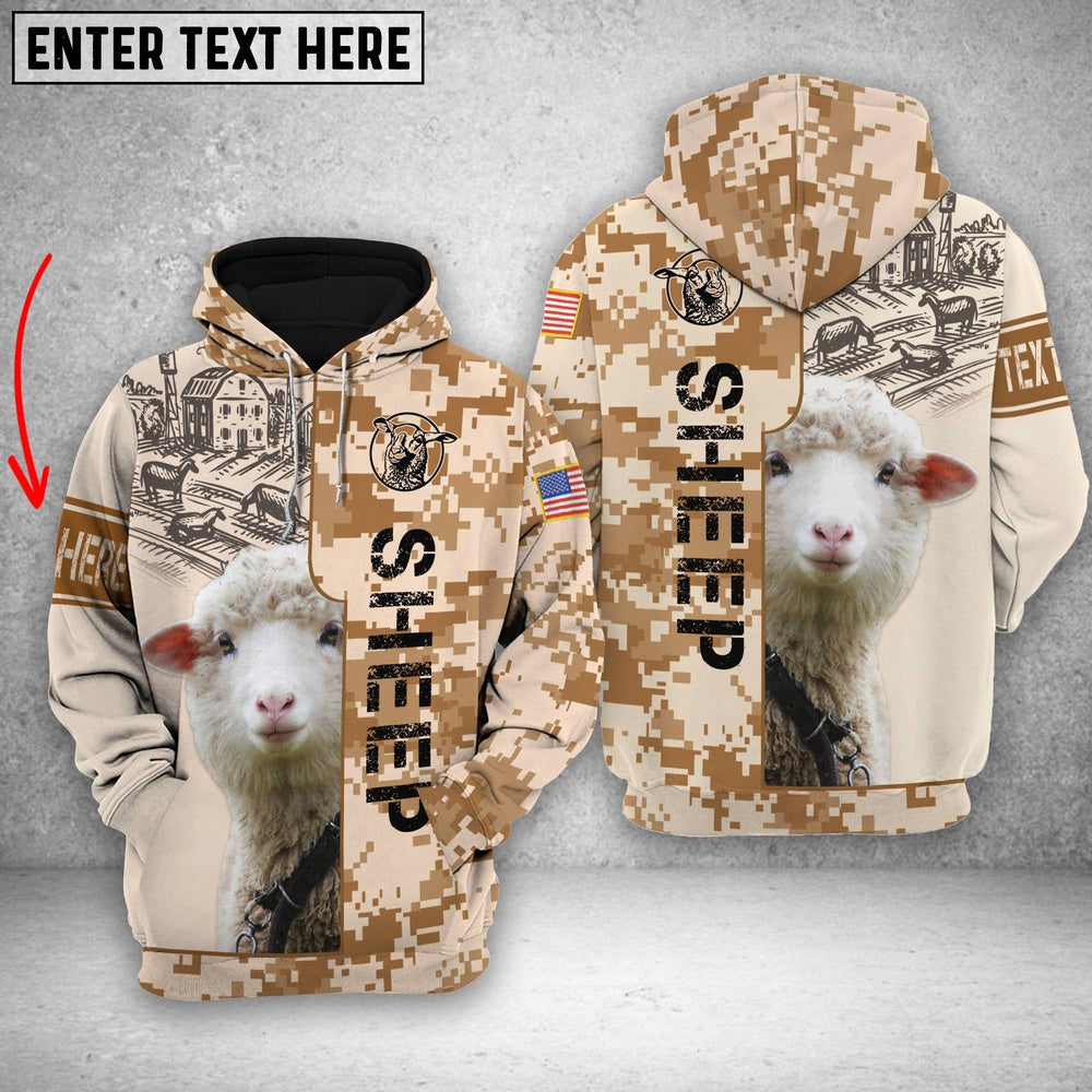 Personalized Sheep Brown Camo All Printed 3D Shirt, Farmer Hoodie, Custom Farm Shirts, Farmer T Shirt