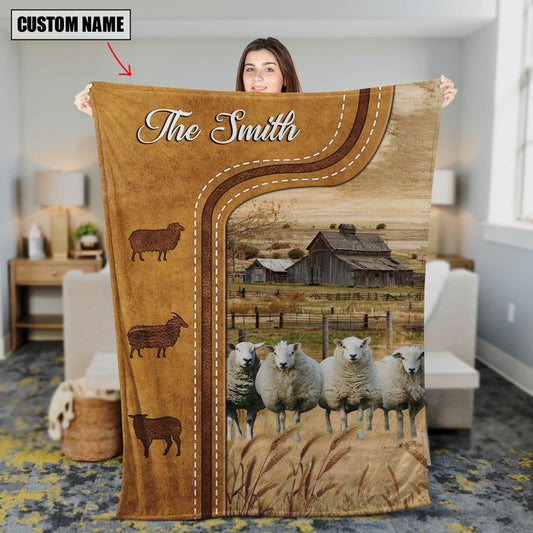 Personalized Sheep Cattle In Field Farmhouse Blanket, Farm Blanket, Farm Animal Blanket
