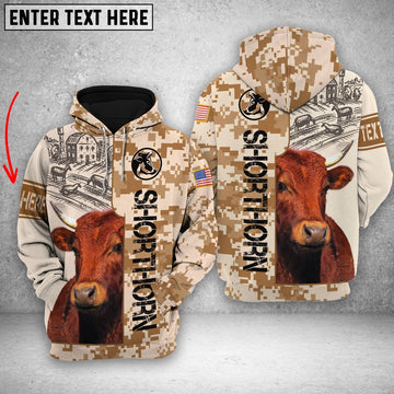 Personalized Shorthorn Brown Camo All Printed 3D Shirt, Farmer Hoodie, Custom Farm Shirts, Farmer T Shirt
