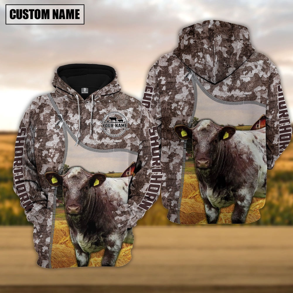 Personalized Shorthorn Cattle Farm All Over Printed Hoodie, Farmer Hoodie, Custom Farm Shirts, Farmer T Shirt