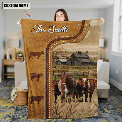 Personalized Shorthorn Cattle In Field Farmhouse Blanket, Farm Blanket, Farm Animal Blanket