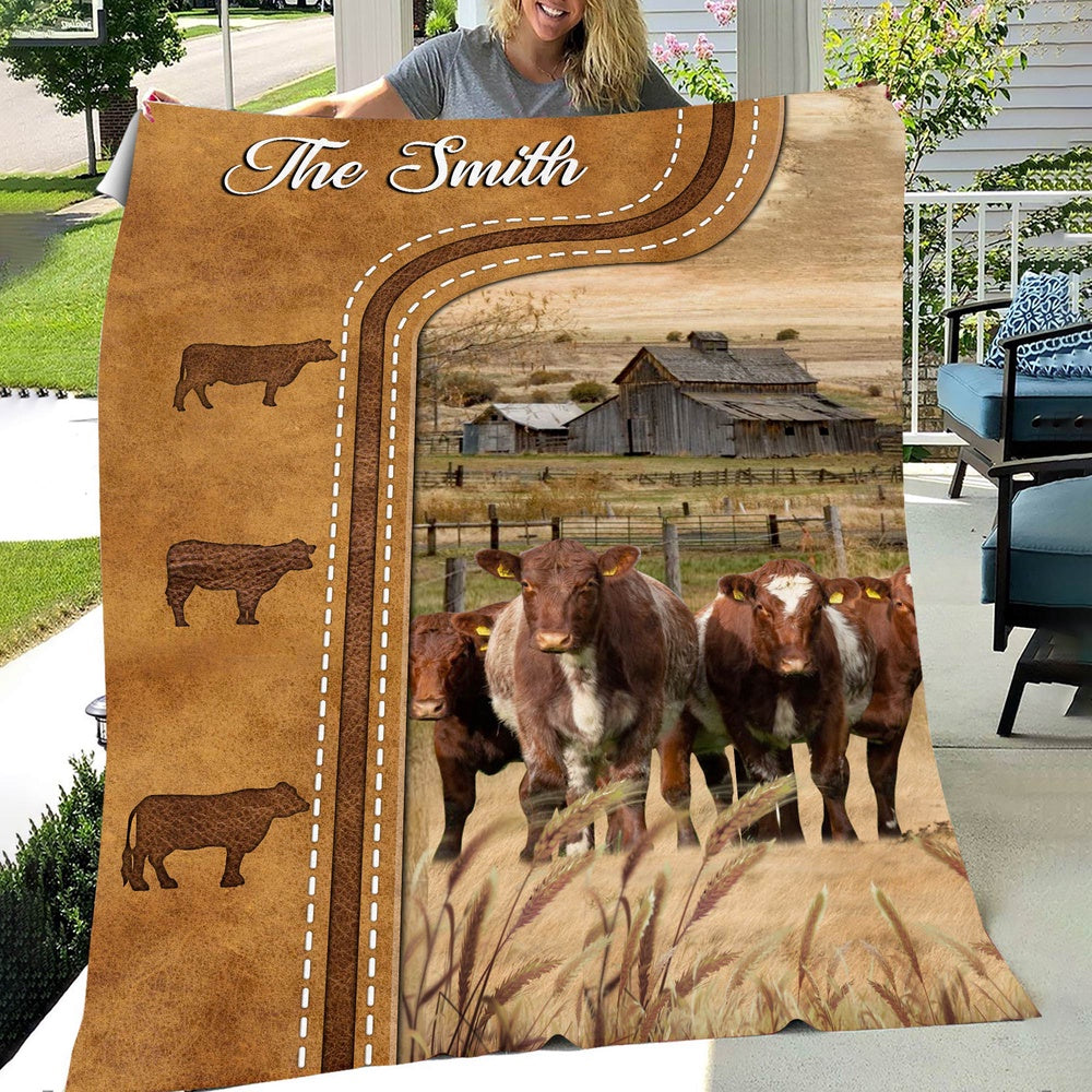 Personalized Shorthorn Cattle In Field Farmhouse Blanket, Farm Blanket, Farm Animal Blanket