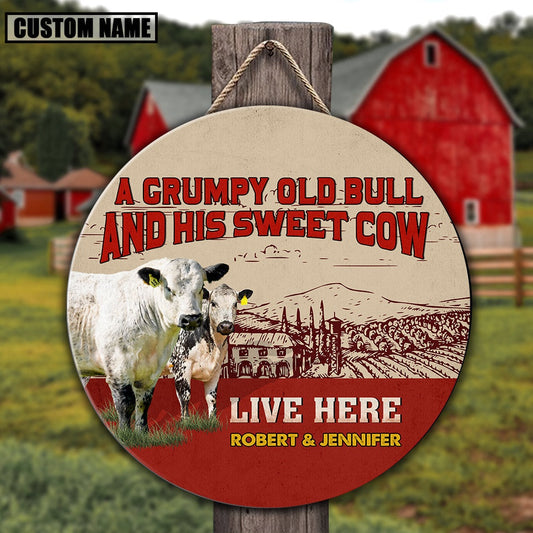 Personalized Speckle Park Grumpy Old Bull And His Sweet Cow Wooden Sign, Farm Wood Sign, Farm House Wood Signs