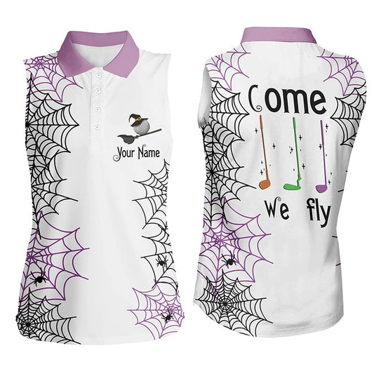 Personalized Spider Web Halloween Womens Sleeveless Polo Shirts Come We Fly Golf Clubs Polo  Purple, Women Golf Shirts