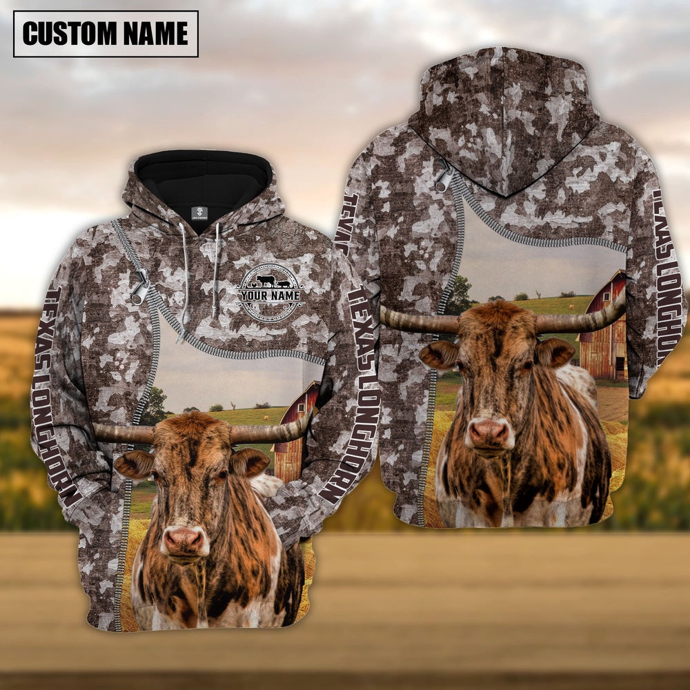 Personalized Texas Longhorn Cattle Farm All Over Printed Hoodie, Farmer Hoodie, Custom Farm Shirts, Farmer T Shirt