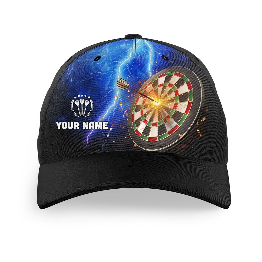Personalized Thunder Lightning Blue Baseball Darts Hat Custom Dart Caps, Darts Team Cap Hats