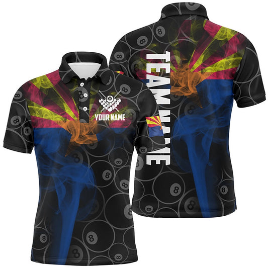 Personalized Vintage Smoke Arizona Flag Billiard Polo Shirts, 8 Ball Pool Team Polo, Billiard Team Polo Shirts