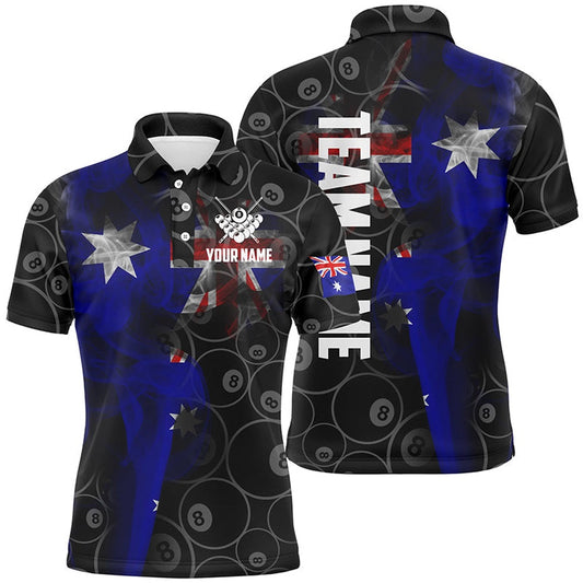 Personalized Vintage Smoke Australian Flag Billiard Polo Shirts, 8 Ball Pool Team Polo, Billiard Team Polo Shirts