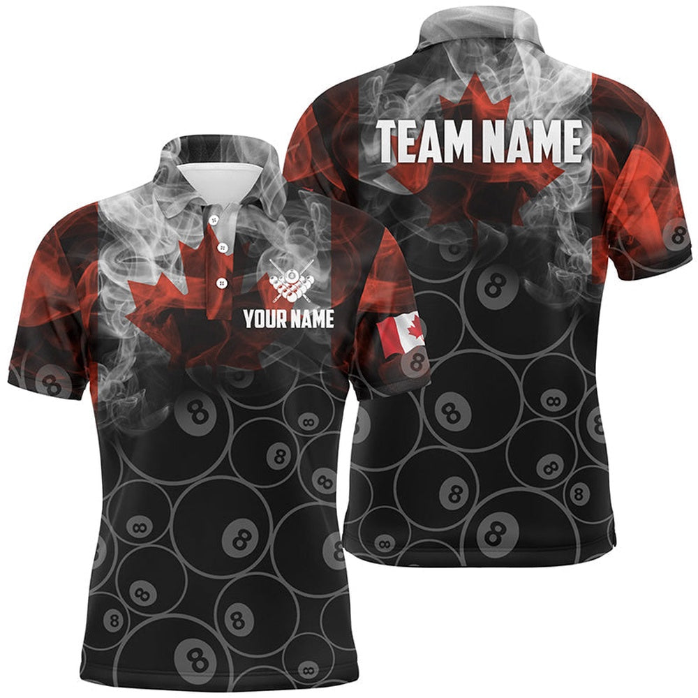 Personalized Vintage Smoke Canadian Flag Billiard Polo Shirts, 8 Ball Pool Team Polo, Billiard Team Polo Shirts