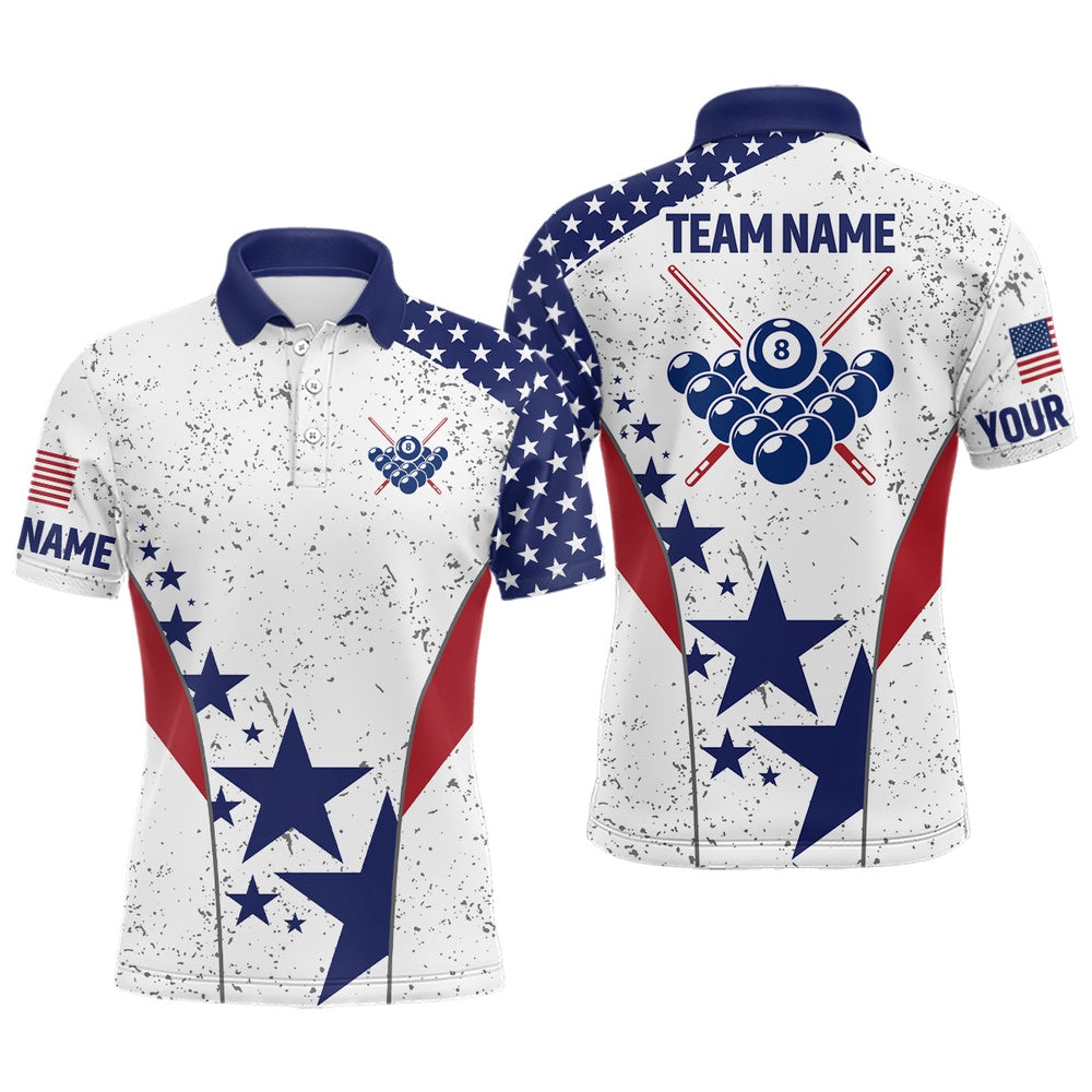 Personalized Vintage USA Flag Billiard Polo Shirts, Custom Patriotic 8 Ball Billiard Polo, Billiard Team Polo Shirts
