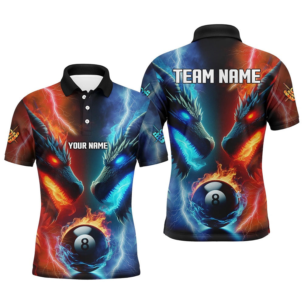 Personalized Water Fire 3D Dragon 8 Ball Pool Billiard Shirts, Team League Billiard Polo, Billiard Team Polo Shirts