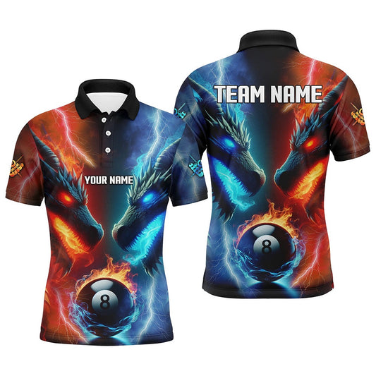 Personalized Water Fire 3D Dragon 8 Ball Pool Billiard Shirts, Team League Billiard Polo, Billiard Team Polo Shirts