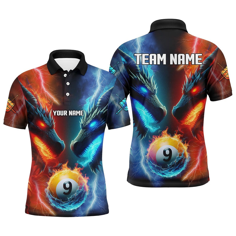 Personalized Water Fire 3D Dragon 9 Ball Pool Billiard Shirts, Team League Billiard Polo, Billiard Team Polo Shirts