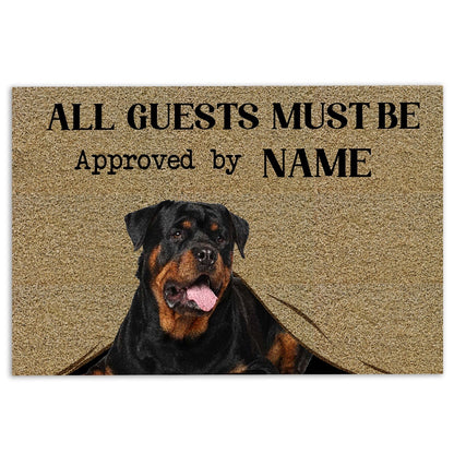 Personalized Welcome Doormat, All Guests Must Be Approved By Our Dog Welcome Doormat, Custom Name Pets Home Decor Door Mat