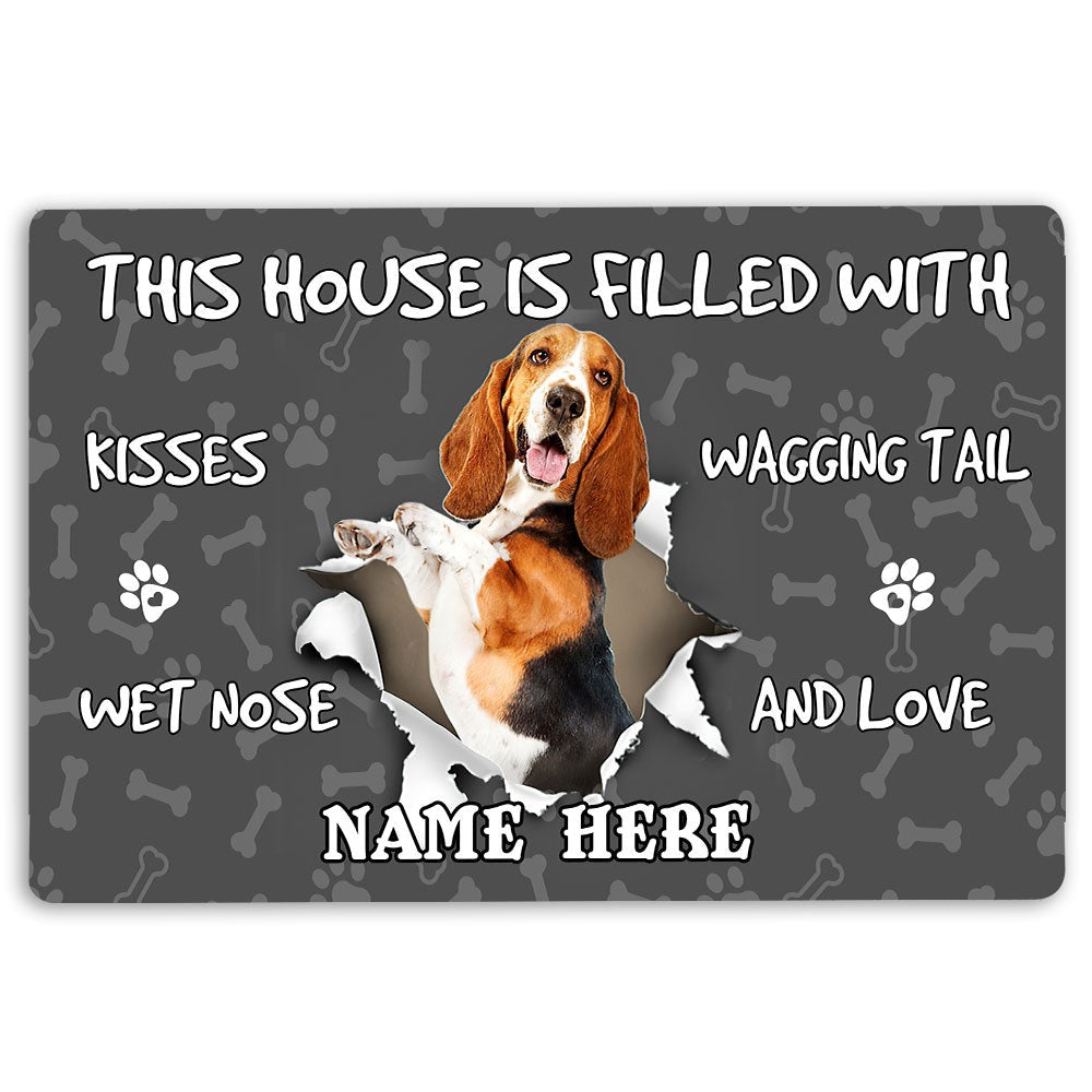 Personalized Welcome Doormat, Basset Hound dog lover pawprint grey Welcome Doormat, Custom Name Pets Home Decor Door Mat