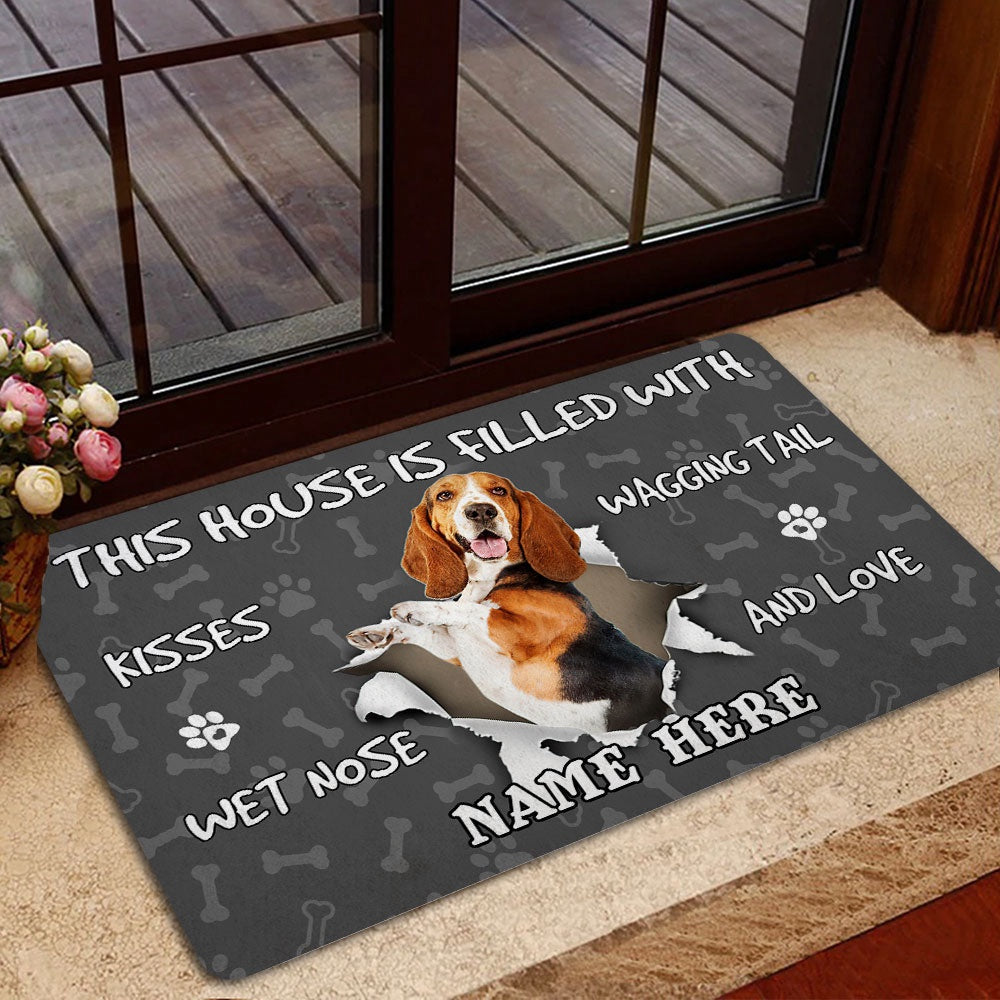 Personalized Welcome Doormat, Basset Hound dog lover pawprint grey Welcome Doormat, Custom Name Pets Home Decor Door Mat