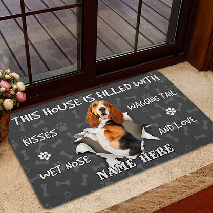 Personalized Welcome Doormat, Basset Hound dog lover pawprint grey Welcome Doormat, Custom Name Pets Home Decor Door Mat