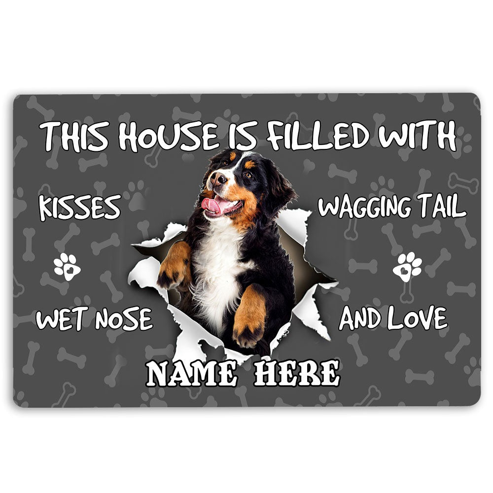 Personalized Welcome Doormat, Bernese Mountain dog pet lover pawprint Welcome Doormat, Custom Name Pets Home Decor Door Mat