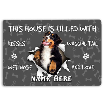 Personalized Welcome Doormat, Bernese Mountain dog pet lover pawprint Welcome Doormat, Custom Name Pets Home Decor Door Mat