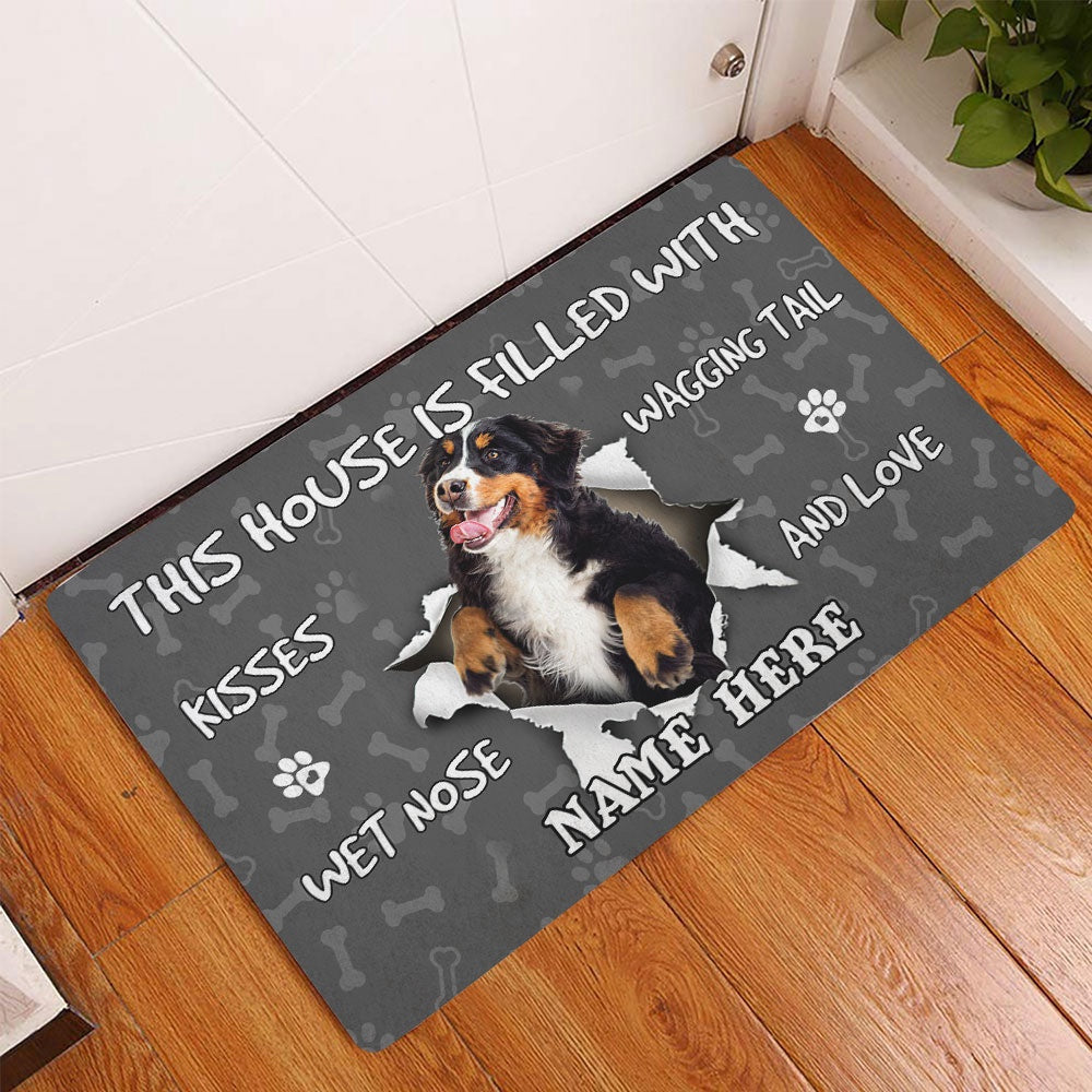 Personalized Welcome Doormat, Bernese Mountain dog pet lover pawprint Welcome Doormat, Custom Name Pets Home Decor Door Mat