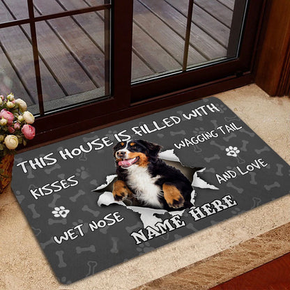 Personalized Welcome Doormat, Bernese Mountain dog pet lover pawprint Welcome Doormat, Custom Name Pets Home Decor Door Mat