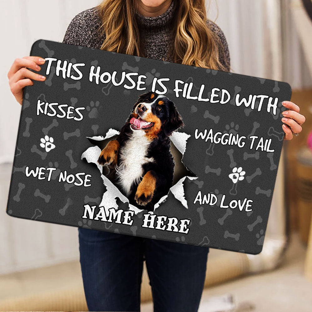 Personalized Welcome Doormat, Bernese Mountain dog pet lover pawprint Welcome Doormat, Custom Name Pets Home Decor Door Mat