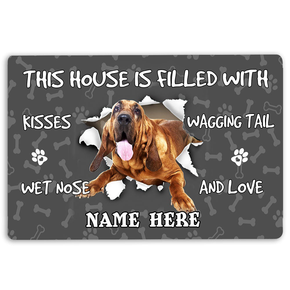 Personalized Welcome Doormat, Bloodhound dog pet lover pawprint grey Welcome Doormat, Custom Name Pets Home Decor Door Mat