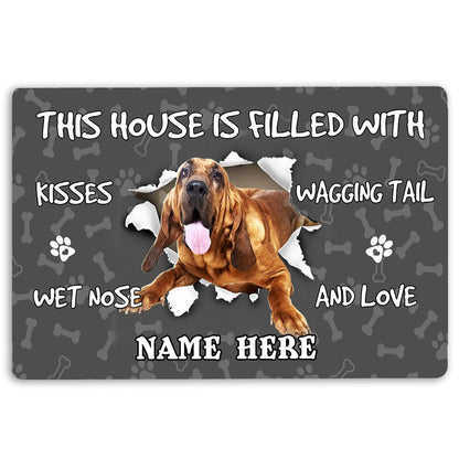 Personalized Welcome Doormat, Bloodhound dog pet lover pawprint grey Welcome Doormat, Custom Name Pets Home Decor Door Mat