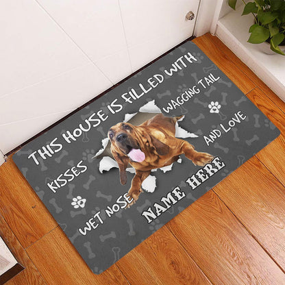 Personalized Welcome Doormat, Bloodhound dog pet lover pawprint grey Welcome Doormat, Custom Name Pets Home Decor Door Mat