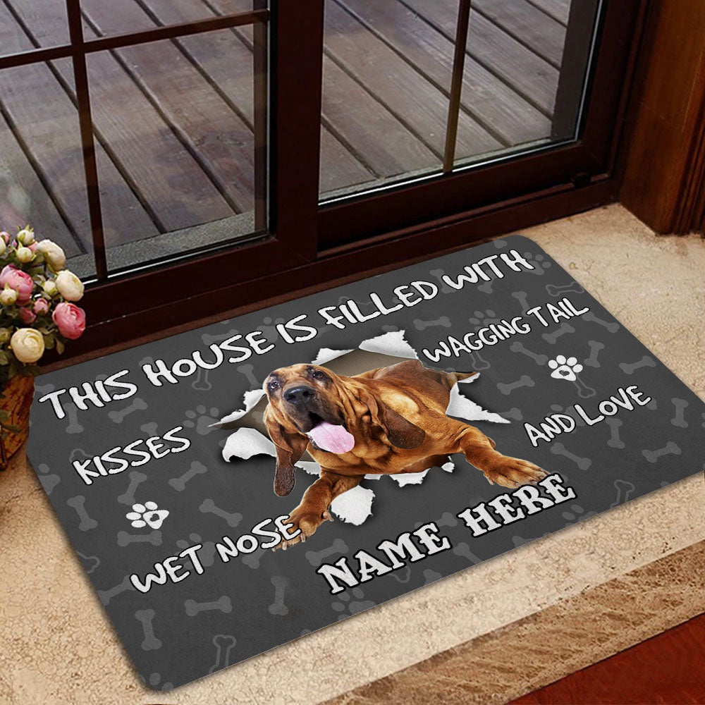 Personalized Welcome Doormat, Bloodhound dog pet lover pawprint grey Welcome Doormat, Custom Name Pets Home Decor Door Mat