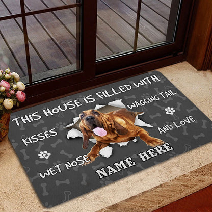 Personalized Welcome Doormat, Bloodhound dog pet lover pawprint grey Welcome Doormat, Custom Name Pets Home Decor Door Mat
