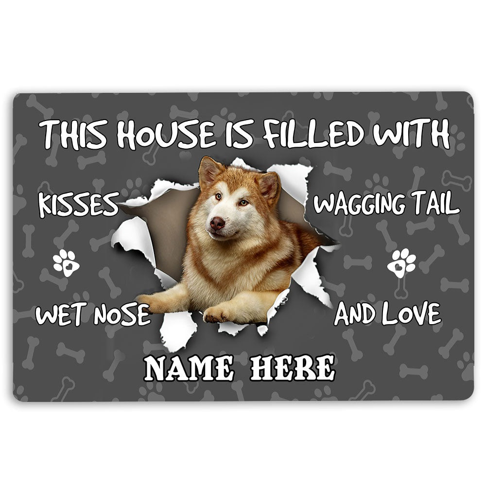 Personalized Welcome Doormat, alska malamute dog lover pawprint grey Welcome Doormat, Custom Name Pets Home Decor Door Mat