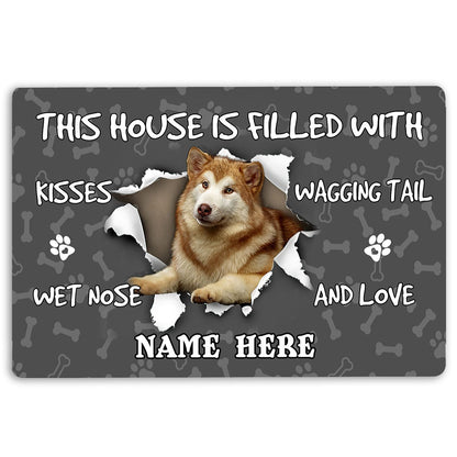 Personalized Welcome Doormat, alska malamute dog lover pawprint grey Welcome Doormat, Custom Name Pets Home Decor Door Mat