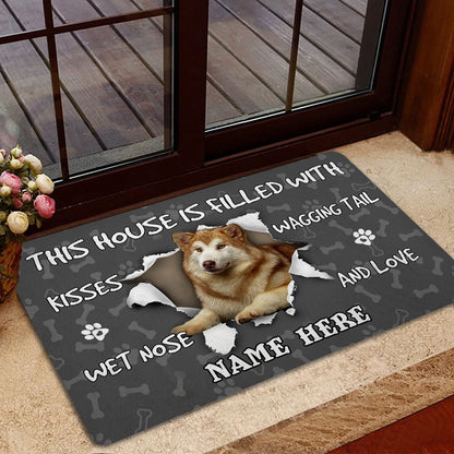 Personalized Welcome Doormat, alska malamute dog lover pawprint grey Welcome Doormat, Custom Name Pets Home Decor Door Mat