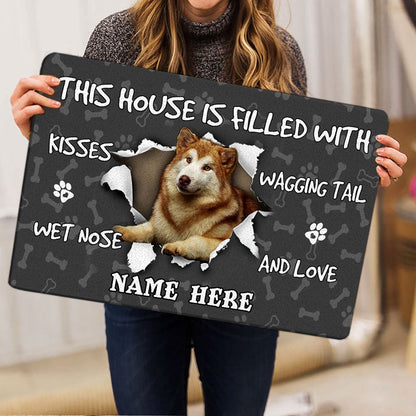 Personalized Welcome Doormat, alska malamute dog lover pawprint grey Welcome Doormat, Custom Name Pets Home Decor Door Mat