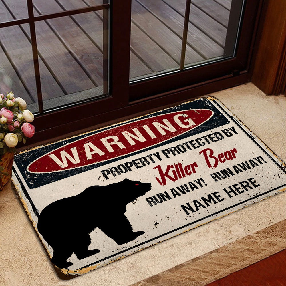 Personalized Welcome Doormat, bear wild animal halloween funny Welcome Doormat, Custom Name Pets Home Decor Door Mat
