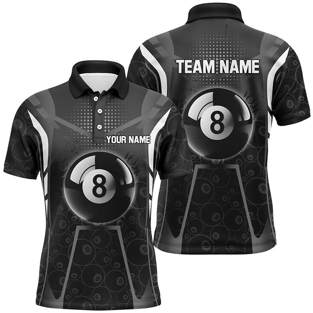 Personalized White Black 8 Ball Billiard 3D Polo Shirts, Custom 8 Ball Pool Pattern Polo, Billiard Team Polo Shirts