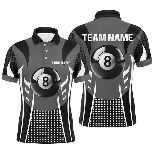 Personalized White Black 8 Ball Billiard 3D Polo Shirts, Sport Billiard 8 Ball Pool Polo, Billiard Team Polo Shirts