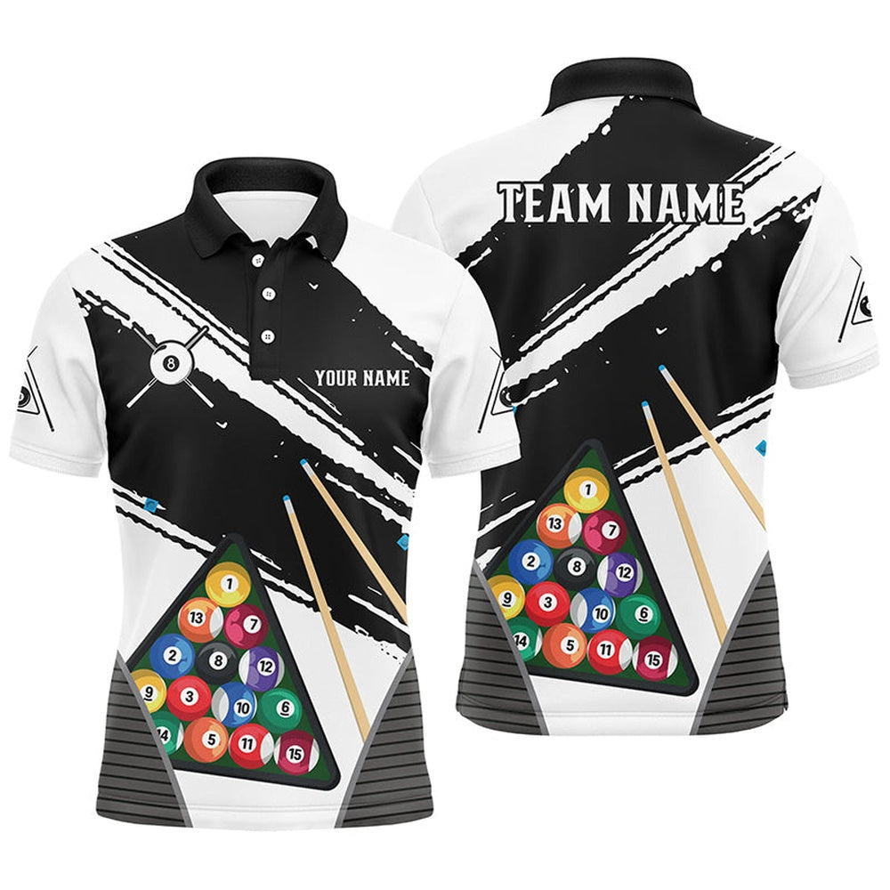 Personalized White Black Billiard Balls Polo Shirts, Custom Billiard 8 Ball Team Polo, Billiard Team Polo Shirts